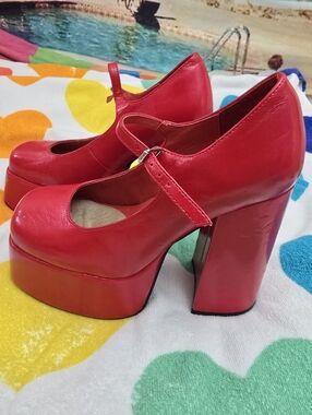 Jeffrey Campbell Red Platform Mary Jane Pumps - Women's High Block Heel